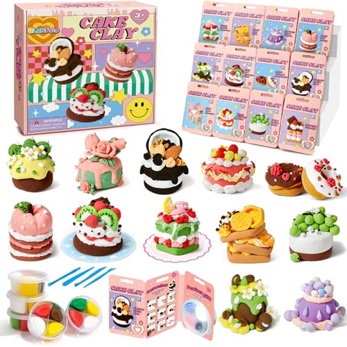 Air Dry Clay for Kids Modeling Clay Kit, 12 Box Model Magic Arts and Crafts for Kids with Tools & Tutorial, Non-Sticky, 4-12+ Years Girls Christmas Birthday Gift, Dessert Party Favors Classroom Prize