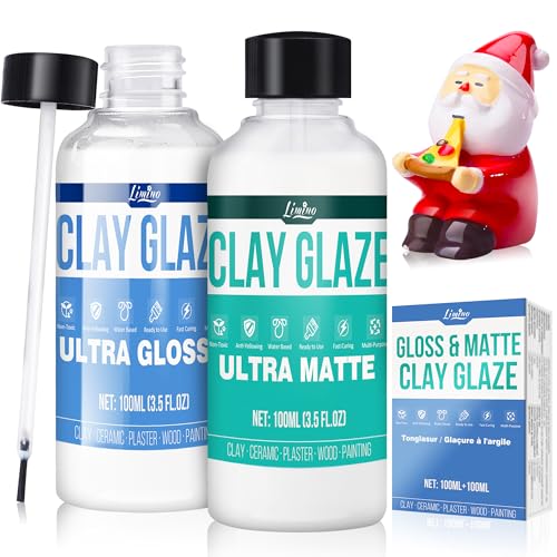 Air Dry Clay Glaze - Upgraded Polymer Clay Glaze, 2 x 100ml Ultra Gloss and Matte Finish Varnish Pottery Glaze, Clay Sealant to Prevent Scratches, Wear, Cracking - Professional Clay Tools, Quick Dry