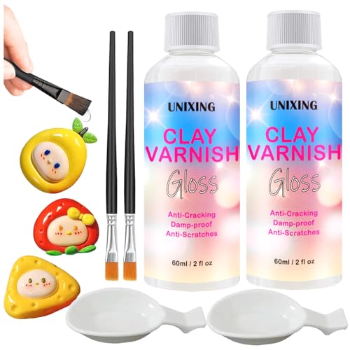 Air Dry Clay Glaze, Air Dry Clay Varnish, Polymer Clay Glaze, High Gloss Clay Sculpture Sealant for Air Dry Clay Pottery Waterproof Scratch Resistant Varnish for Clay (60ML X 2Pack)