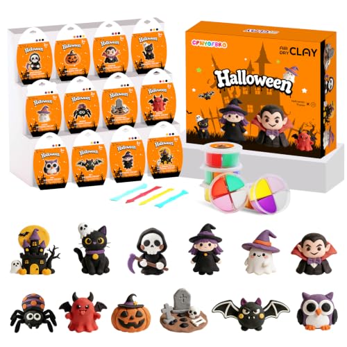 Air Dry Clay Kit - 12 Halloween Modeling Clay for Kids, Complete DIY Clay Craft Set with Sculpting Tools & Step-by-Step Tutorials, Ultra Soft & Non-Sticky Clay, Gift Ideas for Halloween
