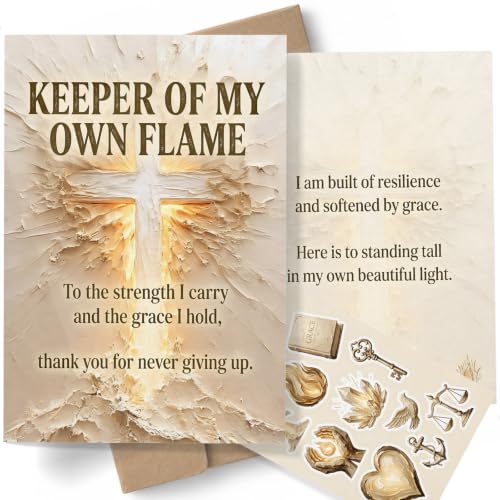 AIROW Empowering Self Care Greeting Card, Uplifting Spiritual Self Love Card, Confident Strength Art, Standard A5 Size, Double-Sided Print, Original Design, Includes Envelope & Matching Sticker Sheet