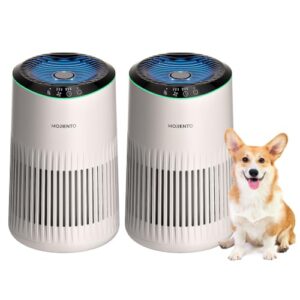 Air Purifiers for Bedroom Home for Smoke Pet Dander Odors, Air Purifier with Sleep Mode Small Air Purifier with Fragrance Sponge for Bedroom Office, Blue Ambient Light, 23dB Quiet, 2 Pack Cream