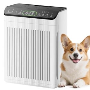 Air Purifiers for Home Pets up to 2200sq.ft, EVALIT Air Purifier for Large Room with PM2.5 Air Quality Display and Fragrance, Washable HEPA Filter for Pet Hair Odors Smoke Dust, Ivory, 1Pack