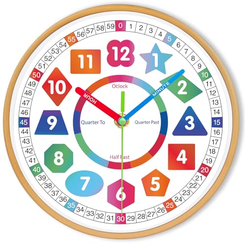 AIRUIFU Wall Clock for Kids Learning - Teaching Time Wall Clocks Silent Non Ticking Battery Operated- Analog Colorful Clock Decorative for Kids Room,Classroom,School,Nursery School,playroom (8 Inch)