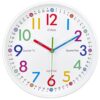 AIRUIFU Wall Clock for Kids Learning to Teaching Time Wall Clocks Battery Operated Silent Non Ticking - Analog Colorful Clock Decorative for Kids Room,Classroom,School,Nursery School,playroom(8 Inch)