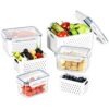 Aisafy Fruit Storage Containers for Fridge with Removable Colander, Food Storage Containers with Lids, Dishwasher & Microwave Safe, Keep Berry Fruit Vegetable Meat Fresh Longer (Clear Body/Clear Lid)
