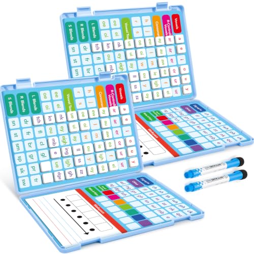Aizweb 2 Pack Phonics Letter Tiles Set,All-in-one Phonics Kit,Reading &Spelling Games with Dry-Erase Boards&Storage Case,Phonics Games for Preschool& Kindergarten Classroom Learning