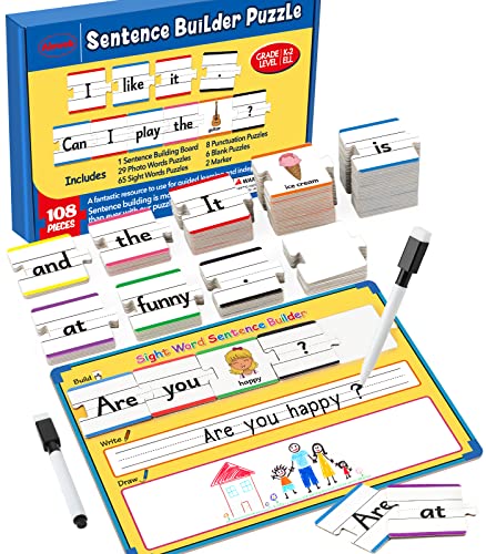 Aizweb Sentence Building Games,Phonics Puzzles for Kids Ages 5-8,Montessori Phonics Reading Learning Games,Learn to Read Part of Speech,Sight Words&Grammar,Speech Therapy Special Education Toy