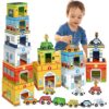 Aizweb Toddler Sorting&Stacking Toys with Magnetic Wooden Vehicle,Cars&Community Helpers,STEM Building Blocks,Educational Learning Montessori Gifts for 1 2 3 Year Old Boys Girls Preschool Kindergarten