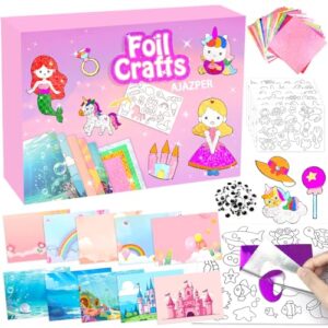 AJAZPER Foil Crafts for Kids, Arts Kit for Kids, Art & Craft Supplies Kits, DIY Creative Activity Travel Toy Gift, Ideal Birthday Christmas Party Favor Gifts for Girls Boys Ages 4+ (Pink)