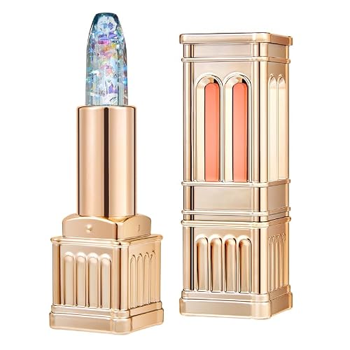 AKARY Color Changing Lipstick, Castle Embossed Jelly Lip Balm, Gold Flake Infused PH & Temperature Adaptive, Glossy Crystal Clear Lip stick, 24 Hours Long Lasting Moisturizing (01#BLUE SPIRIT)