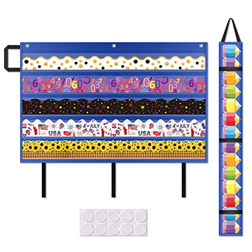 AKAYOK Bulletin Board Borders Storage Pocket Chart - Clear 5 Pocket Chart for Classroom Homeschool Office, Teacher Supplies for Word Wall/Letter Cards/Sentence Strips
