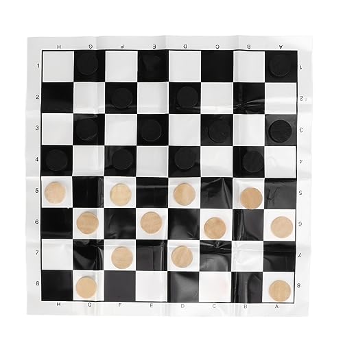 AKLOSIPY Wooden International Checkers Board Game Set with 28 Premium Wood Pieces, Flexible Film Chessboard & Clear Plastic Storage Box for Kids Age 3+, Family Travel & Classroom Use