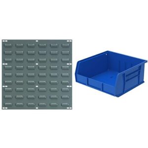 Akro-Mils 18"x19" Steel Wall Mount Louvered Panel with 6-Pack of 11 x11 x5 AkroBins Stackable Plastic Storage Bins (Blue), Organization Bundle for Garage, Workshop, Classroom