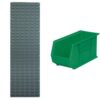 Akro-Mils 30118 Panel 18"x61", Grey + 30265 Bins (6-Pack Green) – Deep Stackable Bins 18"x8.25"x9"