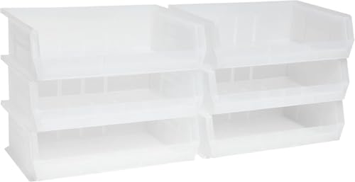 Akro-Mils 30255 AkroBins Plastic Storage Bins, Space-Saving Stackable Bins for Garage, Pantry, Craft Organization, 11" x 16" x 5", Clear, 6-Pack