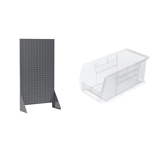 Akro-Mils 36"x13"x66" Louvered Steel Single Sided Floor Rack Organizer with 12-Pack of 11 x5 x5 AkroBins Stackable Plastic Storage Bins (Clear), Organization Bundle for Garage, Workshop, Classroom
