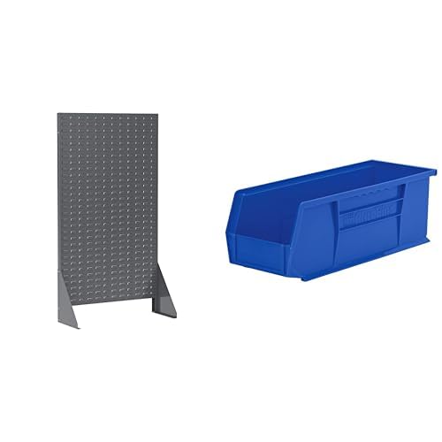Akro-Mils 36"x13"x66" Louvered Steel Single Sided Floor Rack Organizer with 12-Pack of 15 x5 x5 AkroBins Stackable Plastic Storage Bins (Blue), Organization Bundle for Garage, Workshop, Classroom