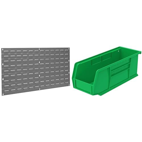 Akro-Mils 36"x19" Steel Wall Mount Louvered Panel with 12-Pack of 11"x4"x4" AkroBins Stackable Plastic Storage Bins (Green), Organization Bundle for Garage, Workshop, Classroom