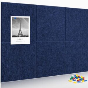 AKTOP Cork Board Bulletin Board 24"x36", 6 Pack Removable Felt Cork Board Tiles for Wall, Large Corkboard Notice Pin Board for Office, School & Home,24 Safe Adhesive Tabs, 20 Push Pins, Dark Blue