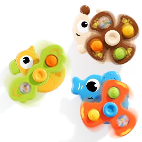 ALASOU 3PCS Suction Cup Spinner Toys for 2 Year Old Boy Girl|Spinning Top 18 Months|2 Year Old Boy Birthday Gift|Baby Bath Toy for Kids Ages 2-3|Sensory Airplane Travel Toy for Infant Toddlers