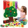ALASOU Play Food Set with Felt Tree Mat&Storage Basket, Cutting Fruits Pretend Play Toys for Kids Kitchen Accessories, Montessori Color Sorting Playset, Preschool Gifts for Toddlers 3 4 5 6 Boys Girls