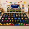 AlaTyche Classroom Rug Elementary 7x9 ft with Alphabet Crayon Number
