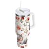 ALAZA 40 oz Hippos Flowers Tumbler with Handle and Straw Lid