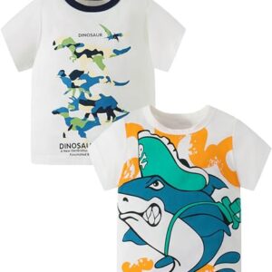 ALEXZV Toddler Boy' Shirts 2 Packs Dinosaur Short Sleeve Tops T-Shirt Size for 3-6 Years (US, Age, 4 Years, 5 Years, 2PA)