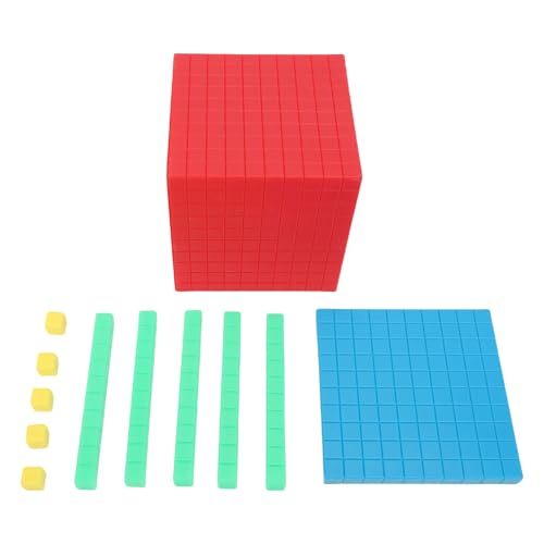 ALIESTFDNO Plastic Base 10 Blocks Set for Place Value, 121pcs Math Counting Cubes with Colorful Thousand Hundred Ten and One Blocks, Early Learning Counting Toys for Kids School Home
