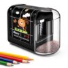 Alkpory Battery Operated Electric Pencil Sharpener for Kids, Auto Stop Safety Switch, Fast Pencil Sharpener for No.2 and Colored Pencils, Portable Desk Sharpener for School, Home, Office, Black