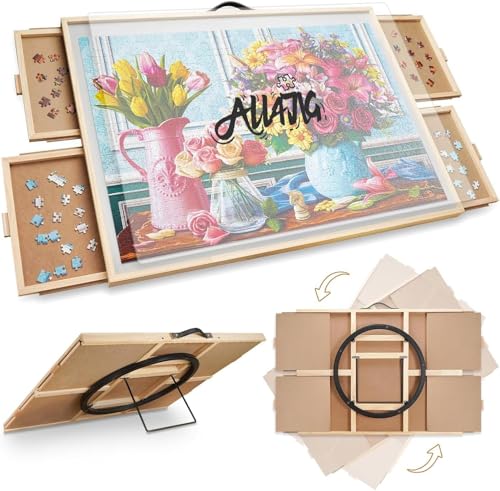 ALL4JIG 2000 Pieces 2-in-1 Tilting & Rotating Puzzle Board,40.16" x 28.5"Adjustable Angle Puzzle Board with 4 Drawers & Clear Protective Cover, Birthday Gift for mom,with a Tabletop Easel-Style Tilt