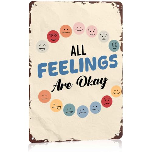 All Feelings Are Okay Mental Health Inspirational Quote Metal Sign 8x12 Inch, Funny Aluminum Wall Decor for Living Room Bedroom Classroom Office Therapy Room Kids Playroom Wall Decor