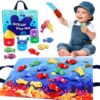 All in 1 Cloth Fishing Game with Stacking Cups, Learn Count and Sort Colors