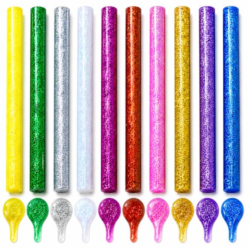All Temperature Glitter Colorful Hot Glue Sticks, 0.27×3.94 Inch 100-Count Clear Strong Bond for High & Low Temp Glue Guns, Crafts DIY, Wood, Fabric, Metal, Plastic, Ceramics