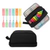 allydrew 4 Compartment Pencil Case Set, Pencil Pouch and Colorful Bear Highlighters, Black
