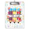 ALMAGEMSUS Personalized Cute Acrylic Clipboard for Teachers, Custom Teacher Clipboard with Name, Leopard Print Pencil Floral, Classroom Office Supplies, Back to School Teacher Gift