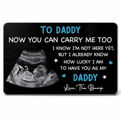 ALMAGEMSUS Personalized Ultrasound Wallet Card for Dad, Custom Sonogram Photo Metal Wallet Insert, Pregnancy Reveal Gift for Daddy “Now You Can Carry Me Too”, For Fathers Day Birthday Special Days