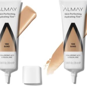 Almay Hydrating Liquid Foundation Tint, Lightweight with Light Coverage, Naturally Dewy Finish, Hypoallergenic, Dermatologist TestedFragrance Free, 130 Sand, 0.94 fl oz. (Pack of 2)