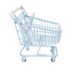 Almencla Mini Shopping Cart Utility Grocery Trolley Small Supermarket Iron Toy with Compact Handle Suitable for Office Decoration Kids Pretend Play Storage Org, Blue