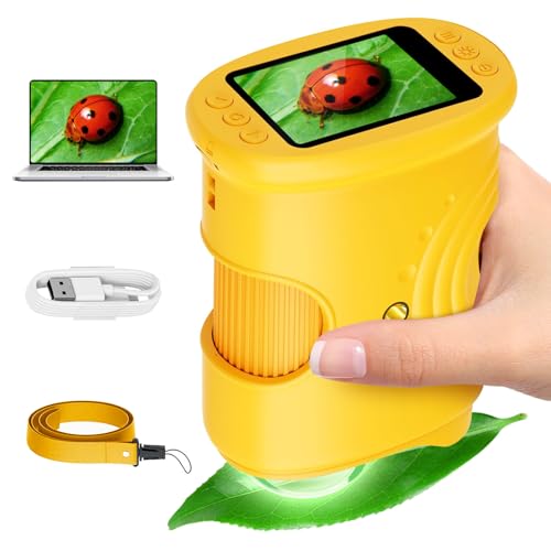 Alotwan Microscope for Kids 1000X Digital, Handheld Kids Microscope HD Screen Video Record, Portable Magnifying Glass Miniscope STEM Toys, Birthday Gifts for 3 4 5 6 7 8-12 Year Old Boys Girls