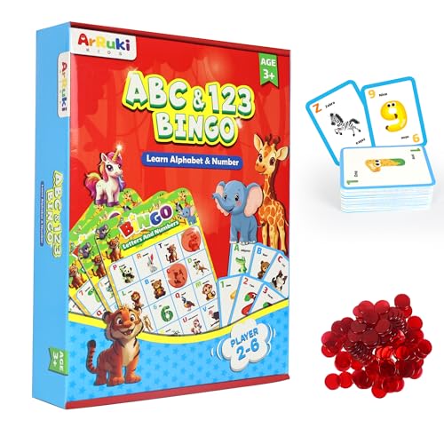 Alphabet and Number Bingo Game for Kids 3-6, ABC and 123 Bingo Board Game for Toddler 4-8, Alphabet Learning Toys for Kids, Preschool Learning Activities, Family Matching Games