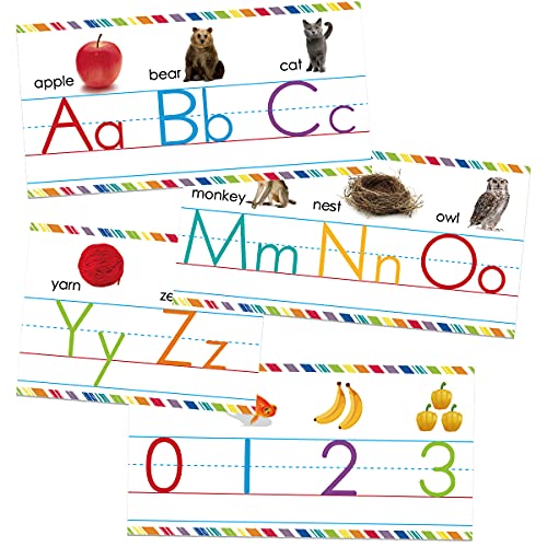 Alphabet and Number Line Bulletin Board Set with Photographs, Upper and Lowercase Letters, Numbers 0-10, Traditional Manuscript Alphabet Number Posters for Classroom Home Decorations