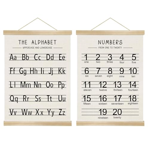 Alphabet and Numbers Wall Chart Set of 2,Toddlers Educational Posters,Alphabet and 1-20 Number Learning Banners for Preschool Classroom Homeschool Nursery Playroom,Kids Room Decor 14x18.5 Inch (Black)