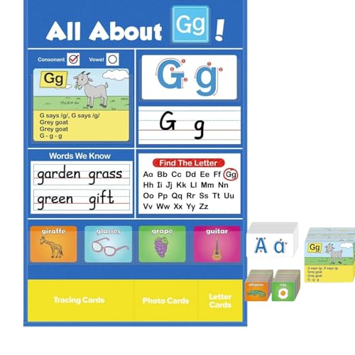Alphabet Learning Pocket Chart - Reusable Dry Erase Classroom Wall Chart 11.42x8.66 Inches, Letter Recognition & Phonics Tool for Homeschool, Preschool Activities
