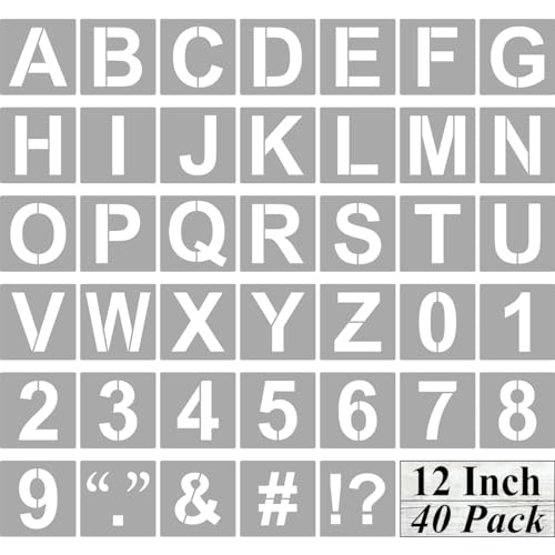 Alphabet Letter and Number Stencils 12 Inch - 40 Pack Large Letters and Numbers Stencil Templates with Signs for Painting on Wood, Reusable Number Letter Stencils for Chalkboard Signs & Wood Wall Art