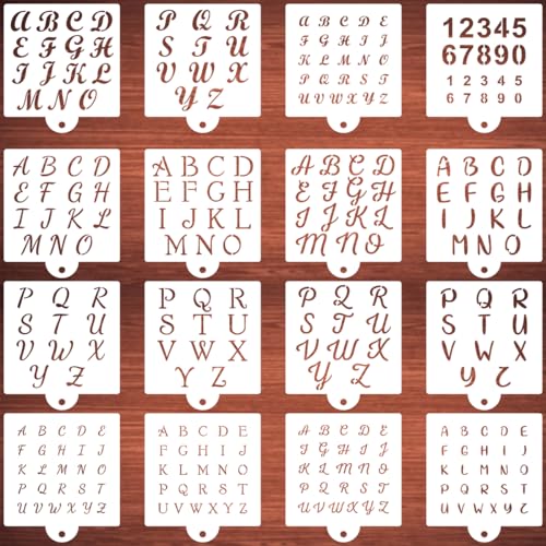 Alphabet Letter Stencils for Cookies Baking - 16 Pack Letter and Number Stencil Templates for Cakes Cookies Baking, Reusable Letter Stencils for Wood Crafts Painting & Cake Cookie Airbrush Decorating