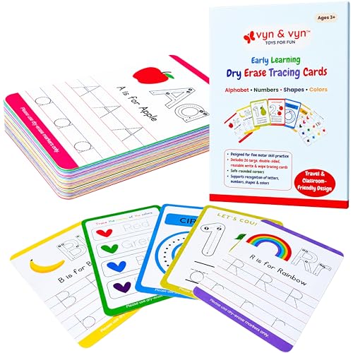 Alphabet Number Tracing Flash Cards | Reusable Large Dry Erase ABC, Numbers, Shapes & Colors | Upper & Lowercase Writing Practice | Montessori Learning for Toddlers, Preschool & Kindergarten