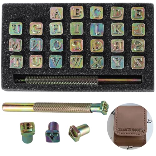 Alphabet Stamp Punch Set, 27 PCS Capital Letter Stamp Punch Set for Leather Craft, 6 mm Imprinting Letter Stamping Tools, Leather Art DIY Craft Tool Kit with 26 Letters and 1 Punch