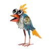 Alpine Corporation 11" Tall Outdoor Metal Wide-Eyed Bird Standing Yard Statue Decoration, Multicolor